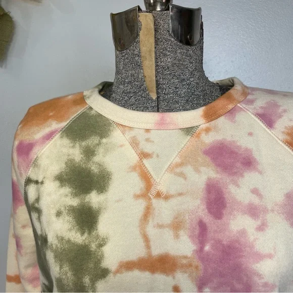NWT XS Tie dye cream, orange, pink, and green crewneck sweatshirt - Picture 2 of 8